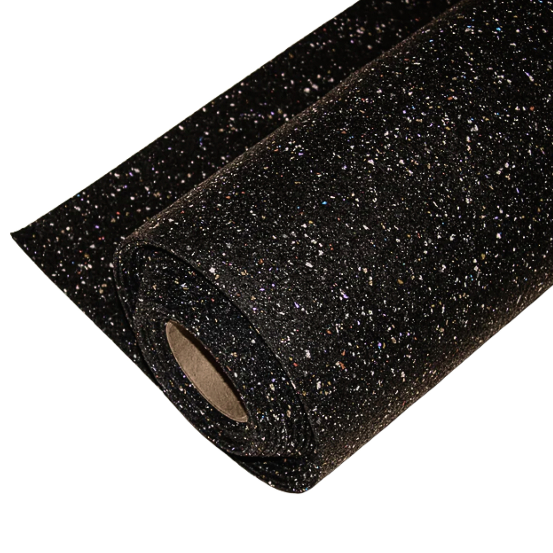Dura 3mm DuraQuiet acoustic underlayment roll — black recycled-rubber roll with multicolor speckle on white background.