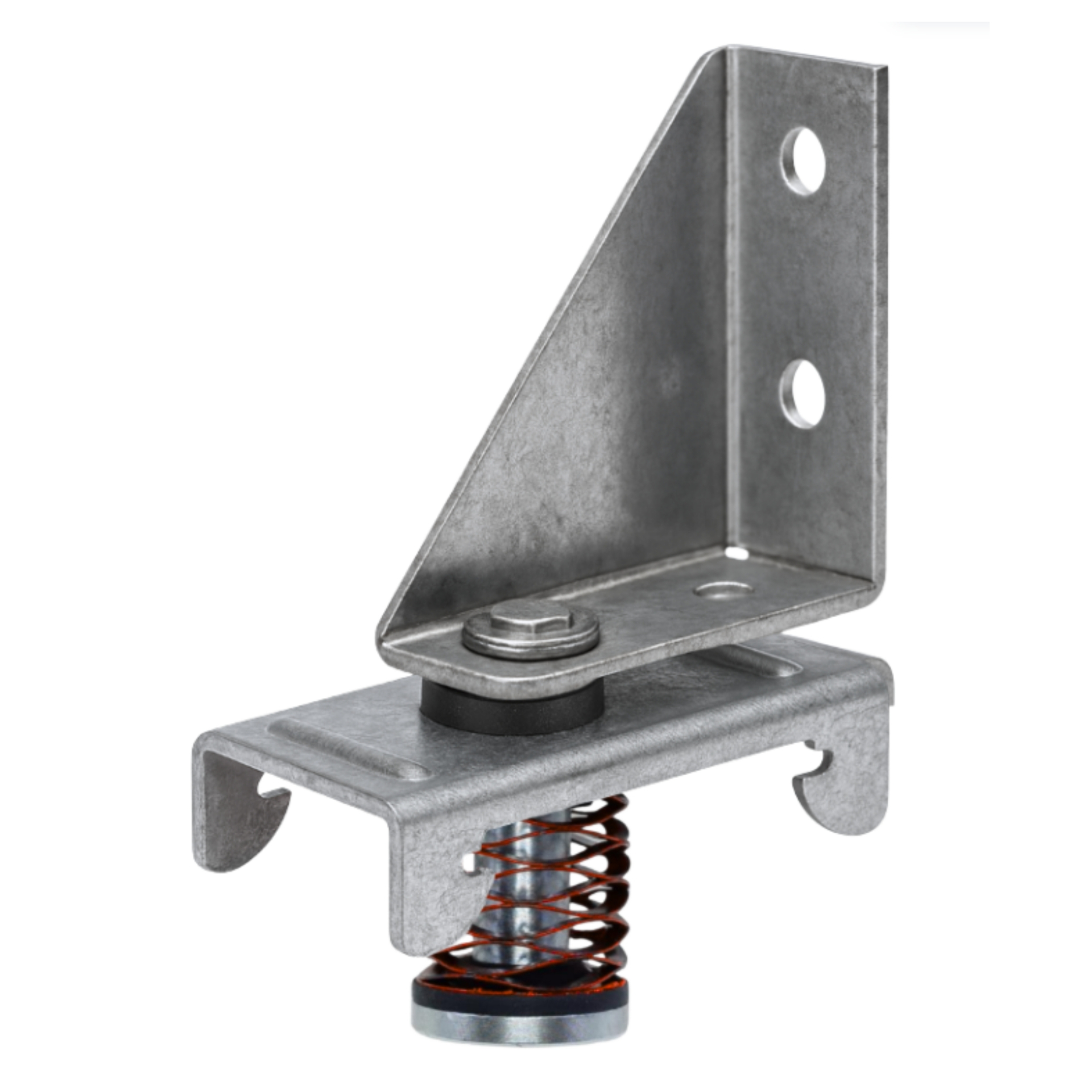 PAC International RSIC-SI-X Low Profile ceiling isolation clip — front product view showing the galvanized side-mount bracket, coil spring and rubber isolator.