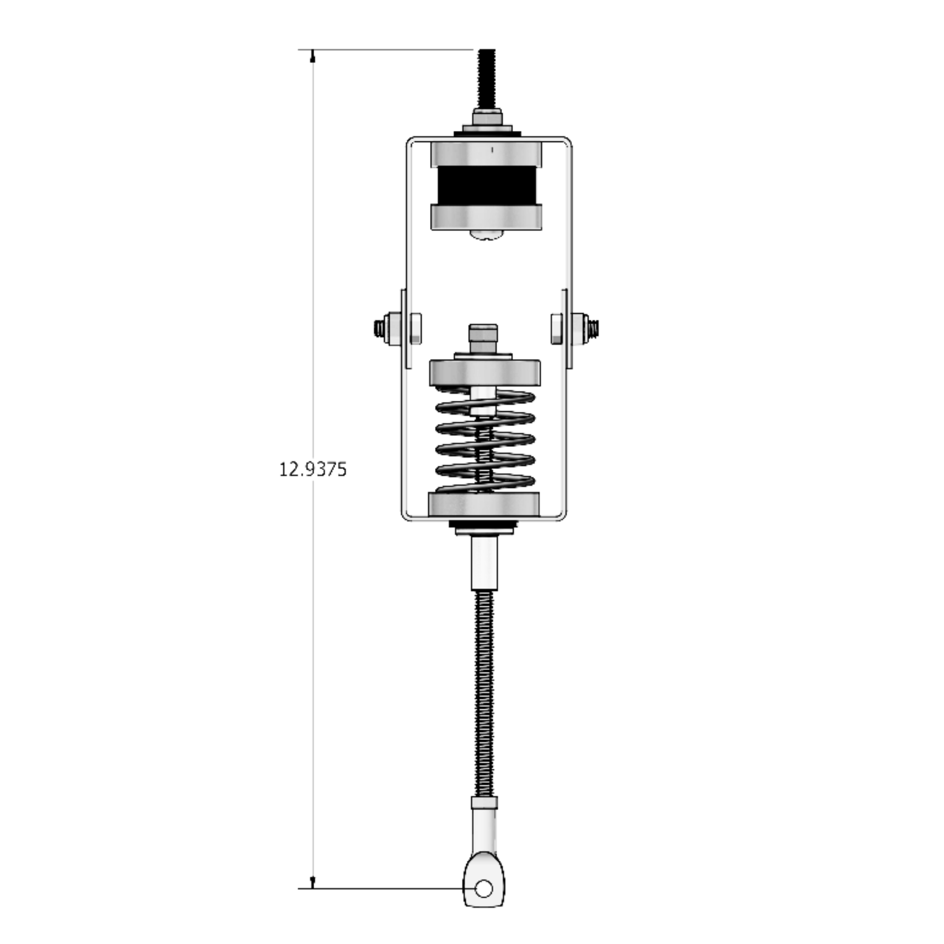 RSIC-SI-FF-BRW dimensional drawing showing the 12.9375 in overall height from the upper mounting bracket through the spring frame to the lower eye nut.