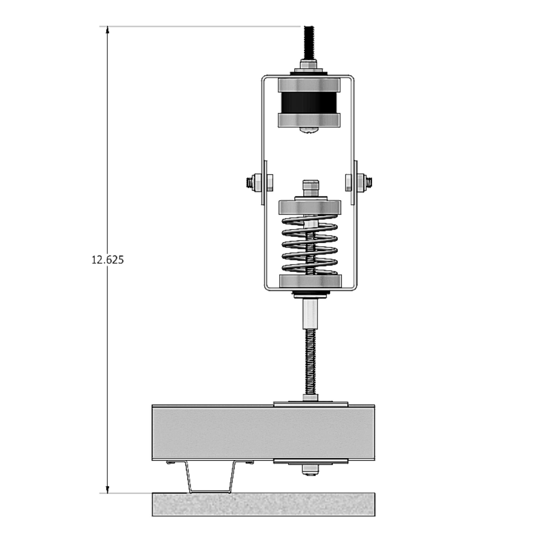 RSIC-SI-FF-BRC EZ dimensional drawing showing the 12.625 in overall height from the mounting structure down to the furring channel below the cold rolled carrier.