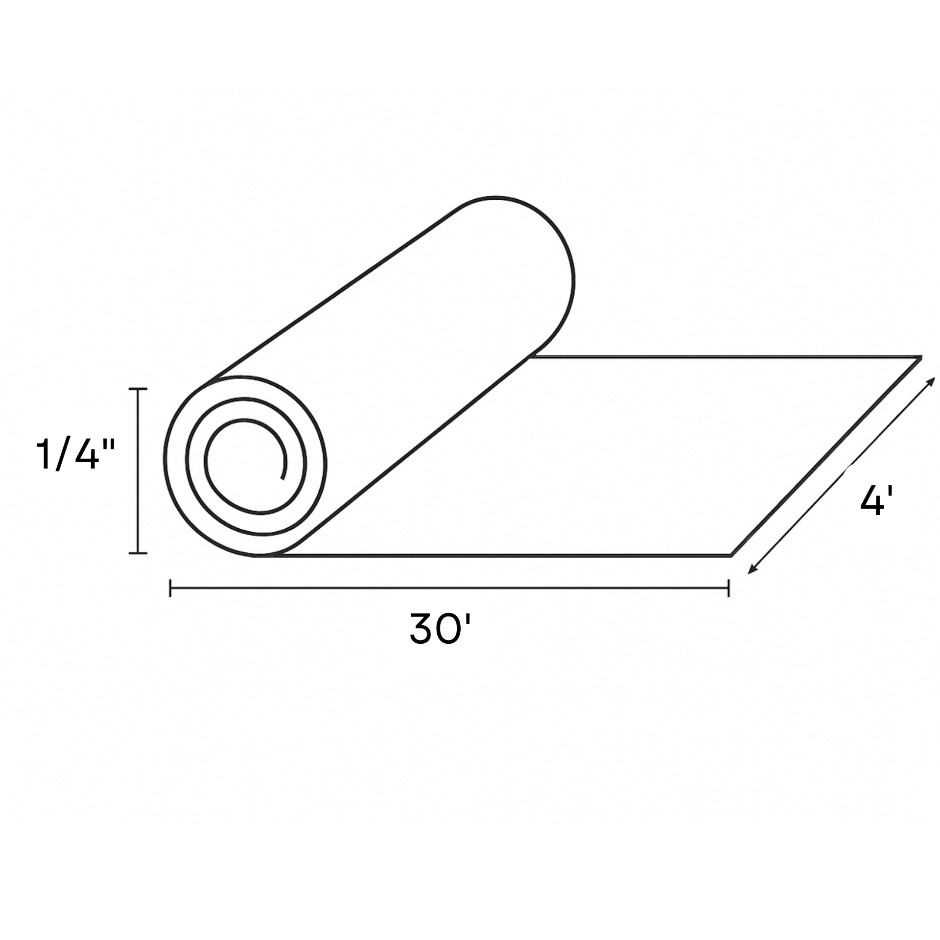 Double Set roll dimensions drawing — 30 ft length, 4 ft width, 1/4 inch thickness.