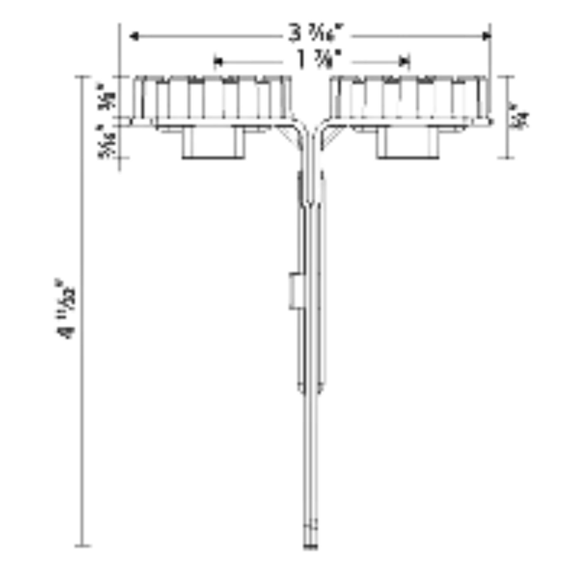 Resilmount A72R dimensioned section drawing — 3 7/16 in overall width, 1 7/8 in between the two isolation pads, 4 11/32 in overall height and 3/8 in rubber height.