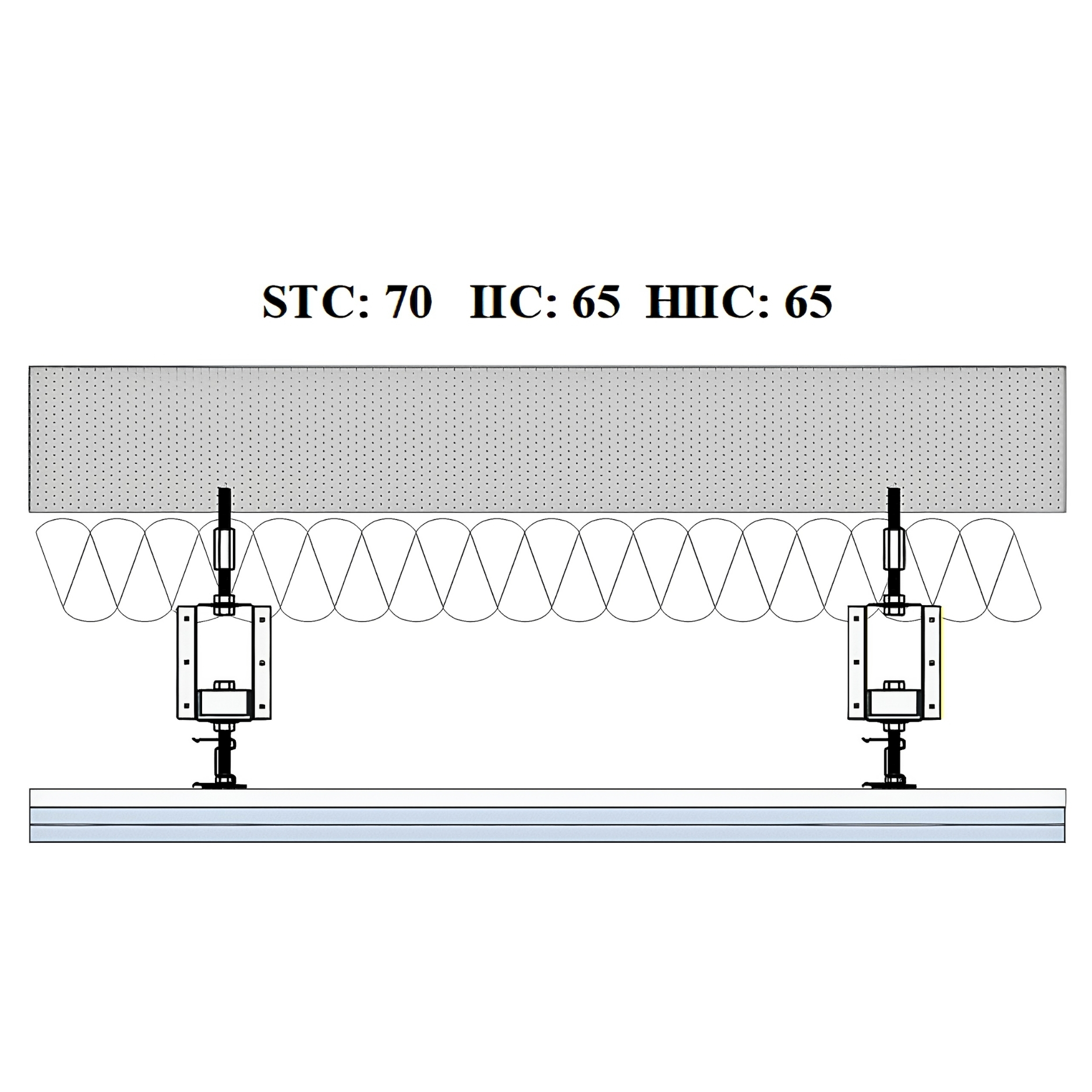 PAC RSIC-ADAPT ceiling section drawing showing two hangers suspending the CRC carrier and furring channel with cavity insulation below the structural deck.