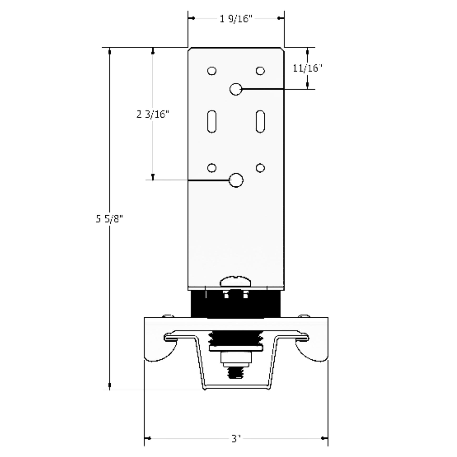 RSIC-1 EXT04 dimensioned technical drawing showing 1 9/16 in width, 5 5/8 in height, and 3 in depth.