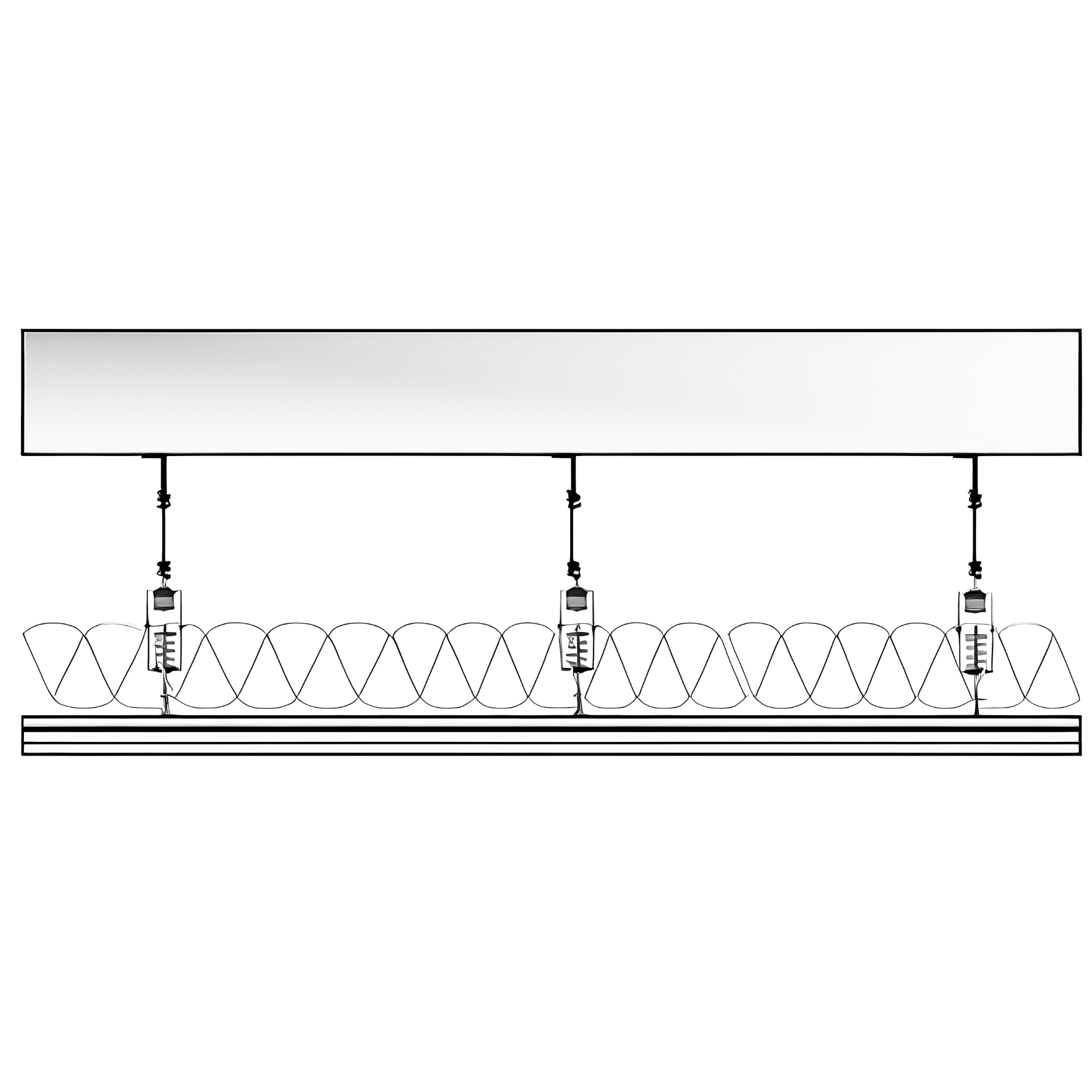 RSIC-SI-FF-WRC EZ ceiling installation drawing: three wire-hung isolators from the overhead structure, batt insulation in the plenum, carrier and furring channel, and the gypsum ceiling below.