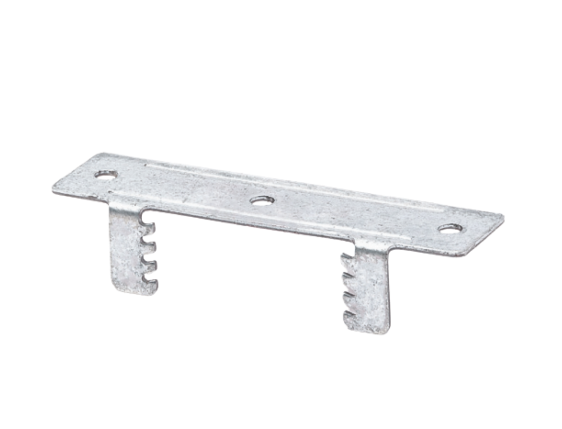 Resilmount MBF adjustable Betafix furring channel clip — galvanized steel with slotted height positions, front view.