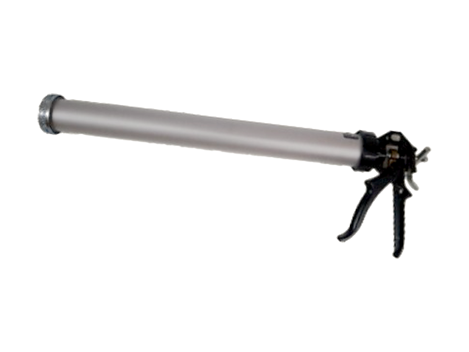 Bulk Applicator Gun — 34-oz drawn-aluminum barrel with leather plunger, ratcheting trigger, and hooked handle.