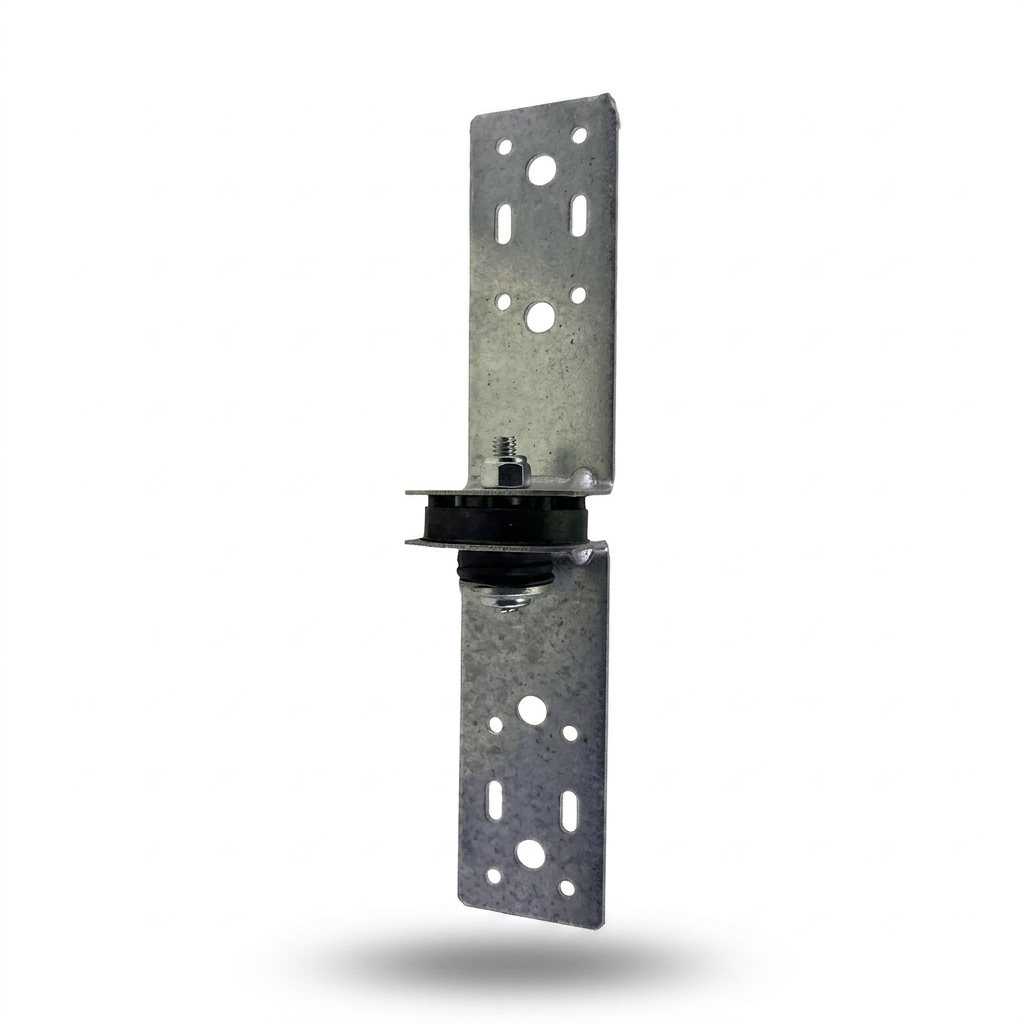 PAC International RSIC-CWB resilient wall brace — two perforated steel mounting wings separated by the central resilient isolator.