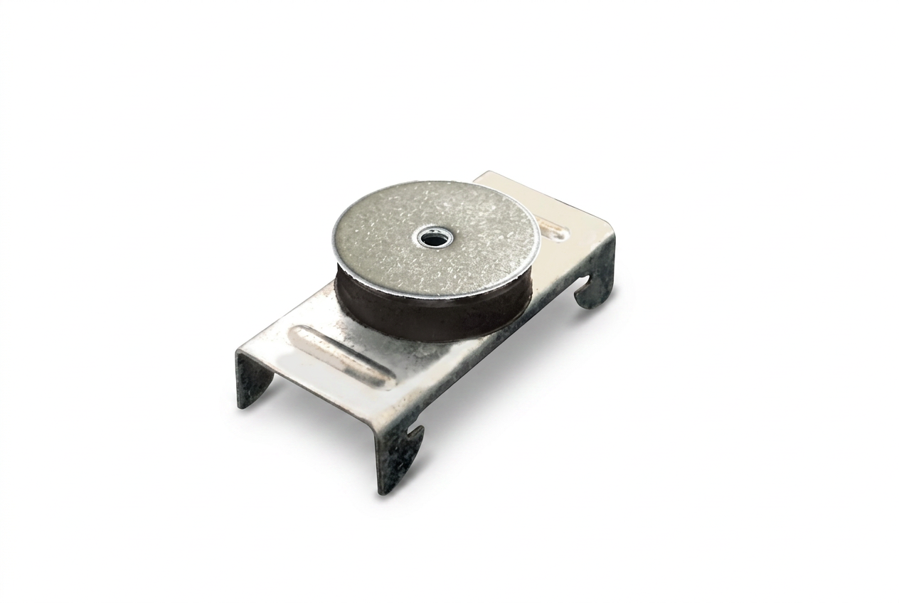 PAC International RSIC-1 RETRO retrofit resilient sound isolation clip — front product view showing the galvanized body and rubber isolator.