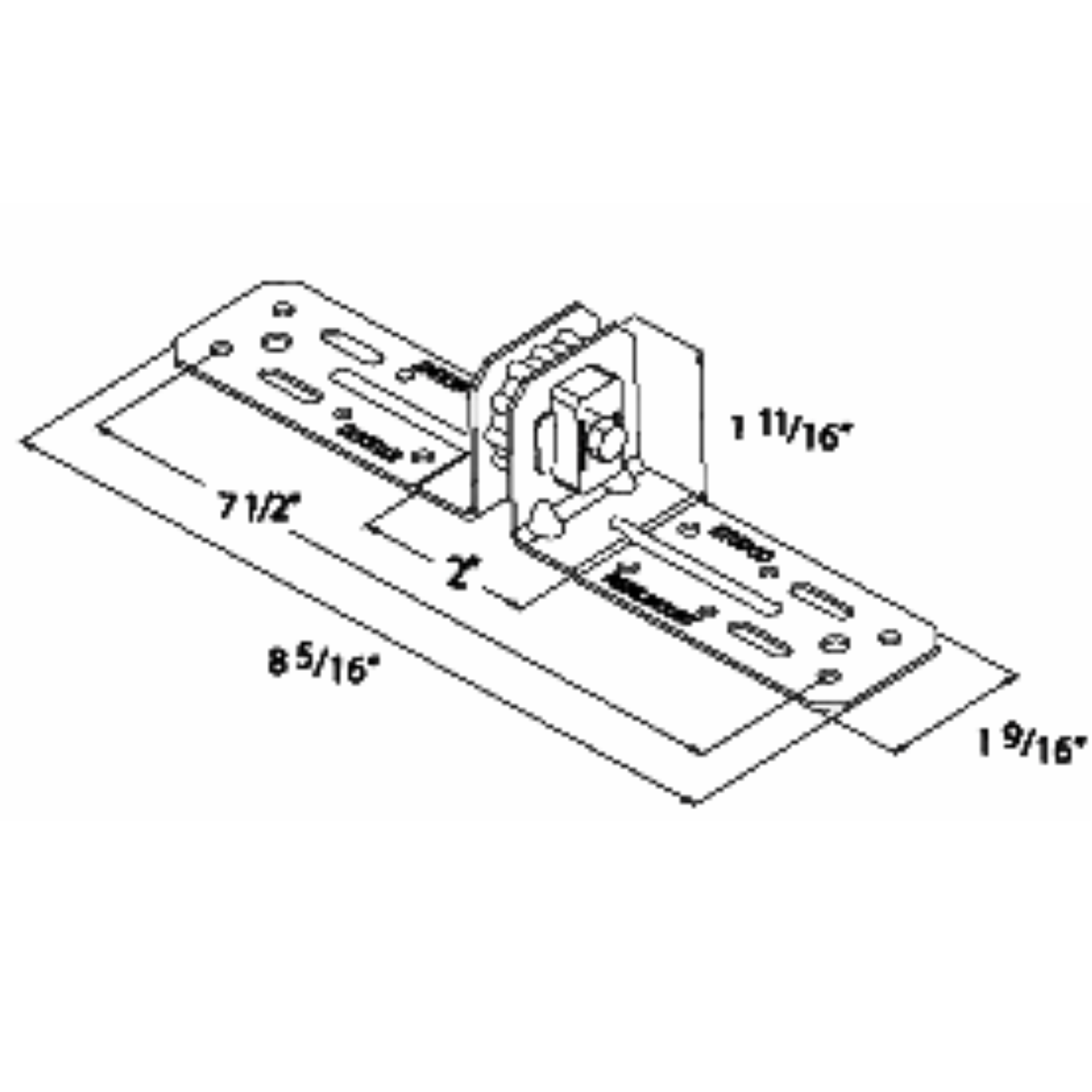 Resilmount A24R dimensioned drawing — 8 5/16 in overall bracket width and 1 11/16 in bracket height, with the two fastening plates separated by the rubber isolation element.