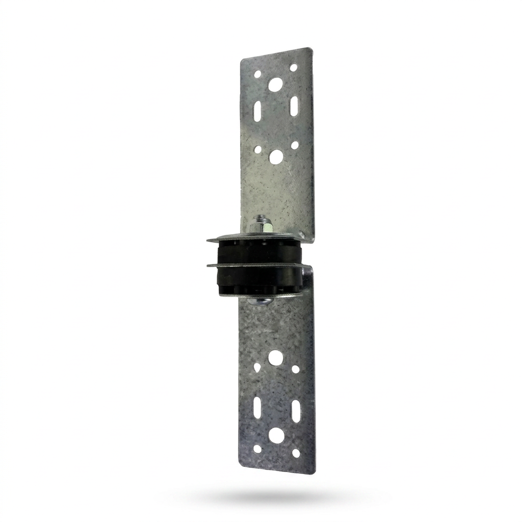 PAC International RSIC-CWB HD/DD resilient wall brace — two perforated steel mounting wings separated by the central heavy-duty double-deflection resilient isolator.