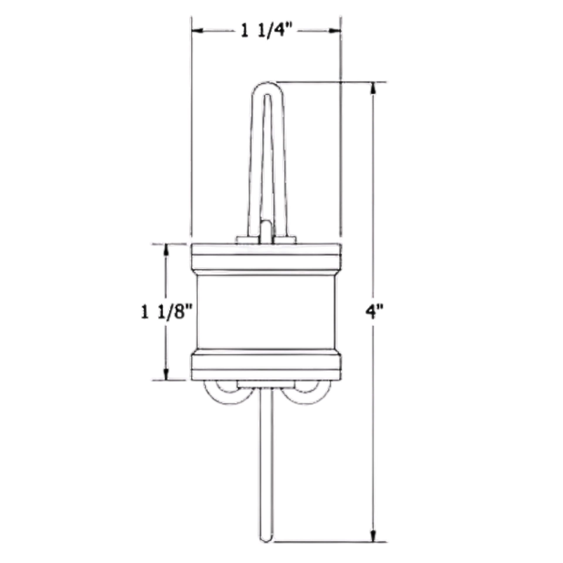 Resilmount A50R dimensioned drawing showing the approximately 4 in overall hanger height and the upper and lower hanger-wire openings.
